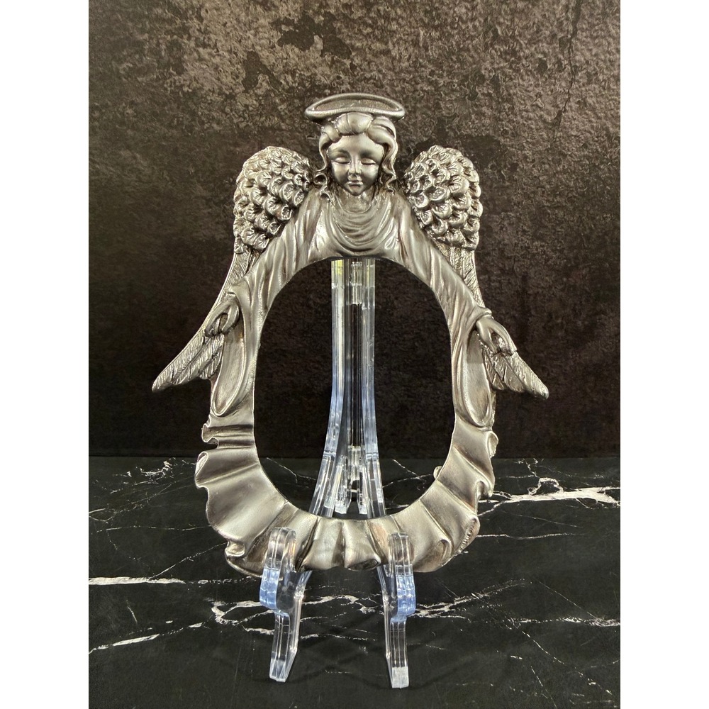 Vintage 1998 Metzke Pewter Angel Round Photo Frame - No Back
